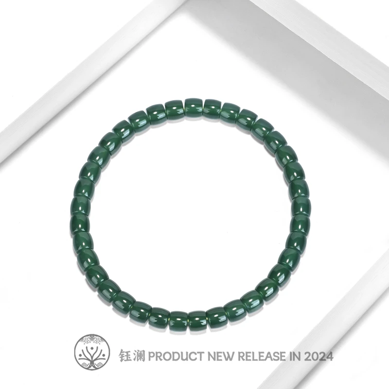 钰澜文玩钰翡系列-天然A货翡翠-翡翠正冰绿直切5.7mm-叠搭简约