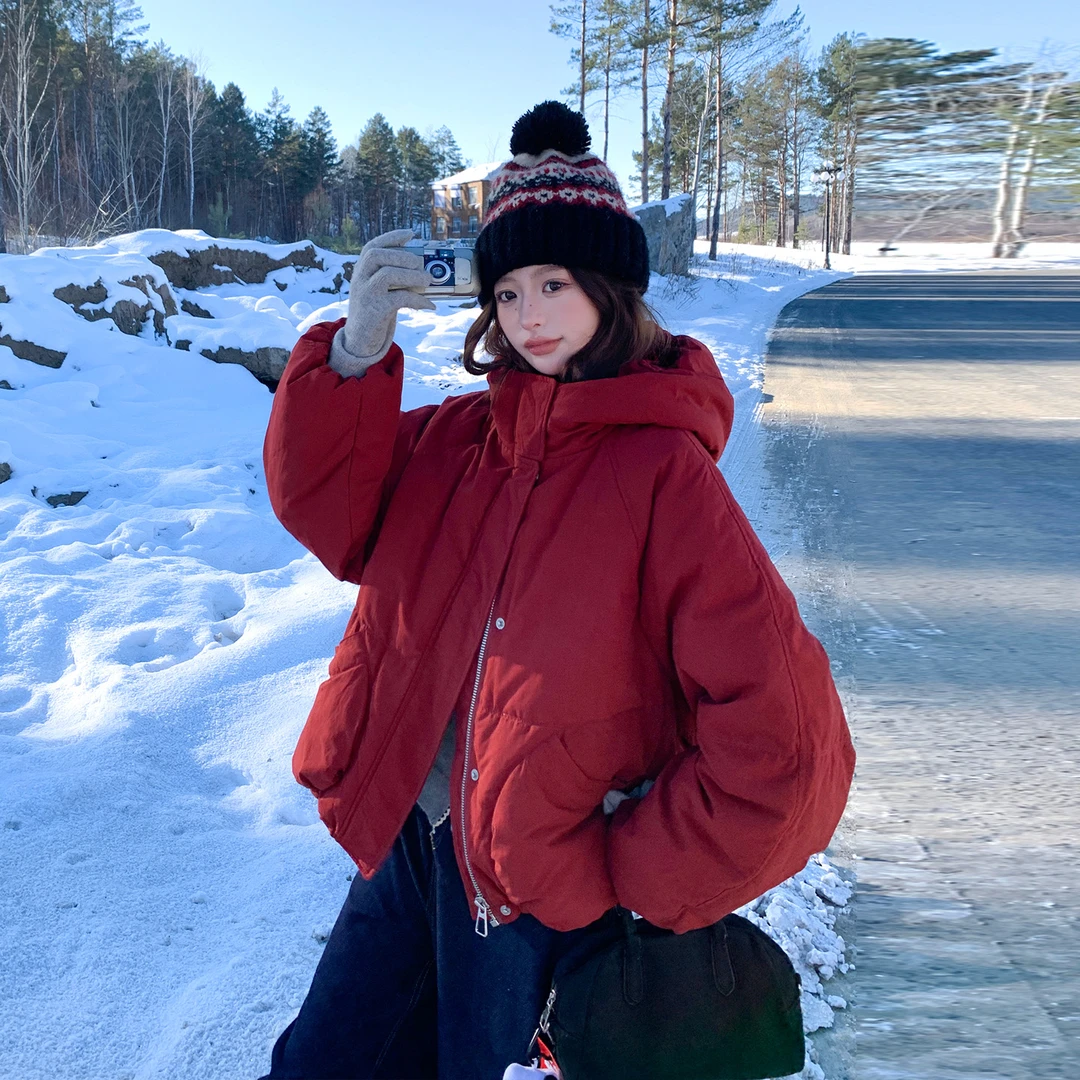 网红爆款红色羽绒服女款2025新款时尚洋气短款超好看冬天高级外套
