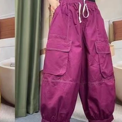 夏季百搭彩裤超薄均码哈伦工装裤8分洋气欧韩潮风格