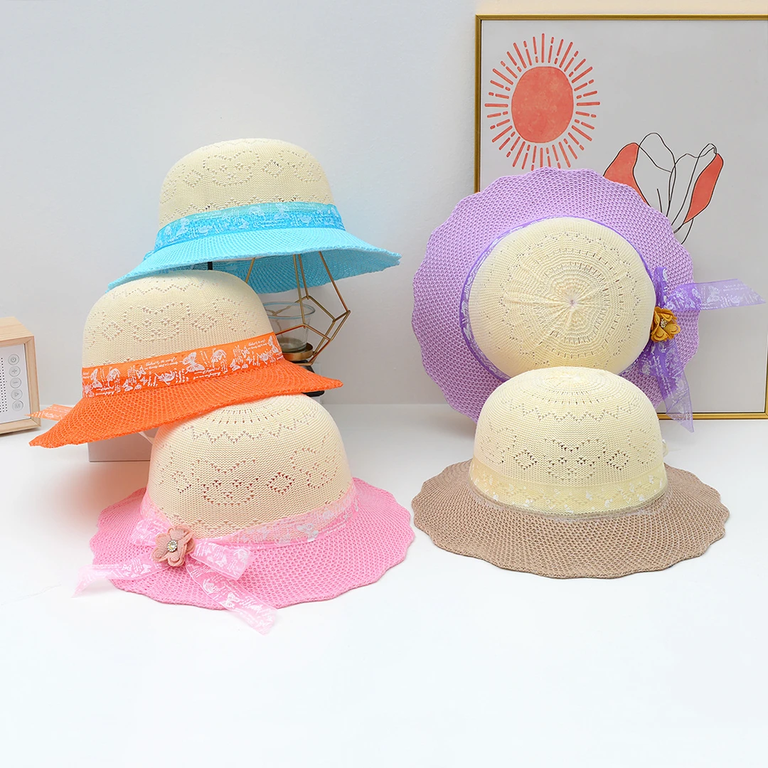 春夏大檐遮阳草帽卡通出游户外男女孩宝宝海边沙滩太阳帽