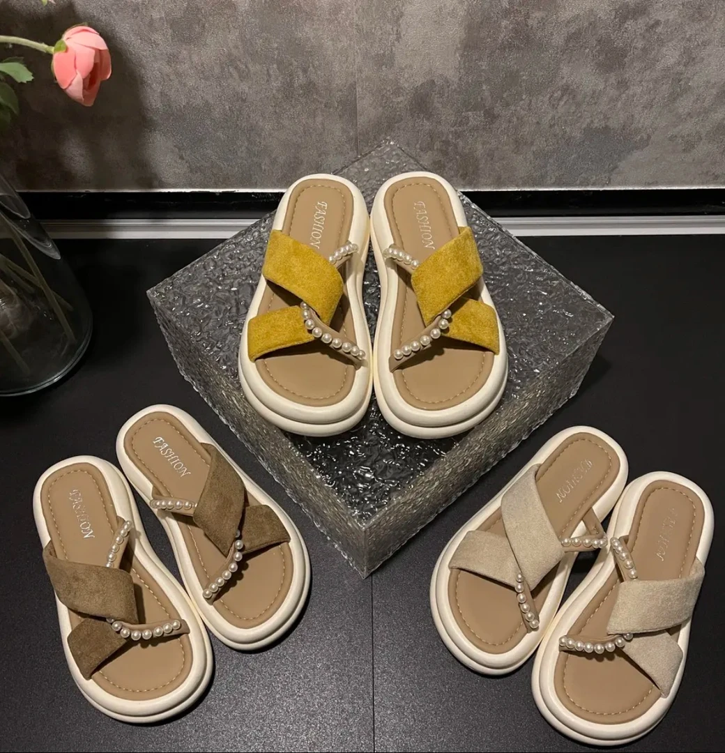 2025夏季新款珍珠柔软带百搭气质款时尚沙滩外穿厚底舒适拖鞋-5CM