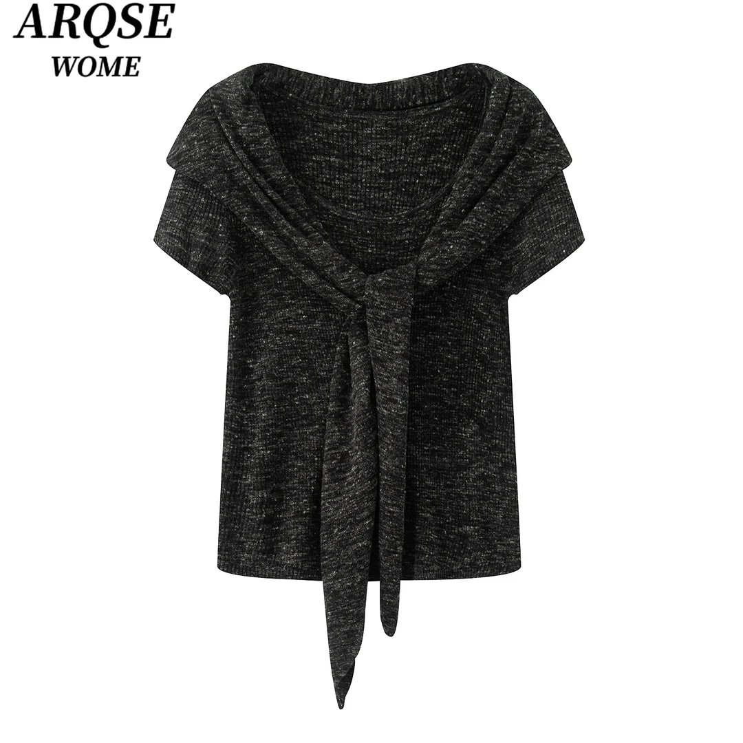 【艾家商场同款】2025秋季新可脱卸披肩针织衫短袖上衣3105