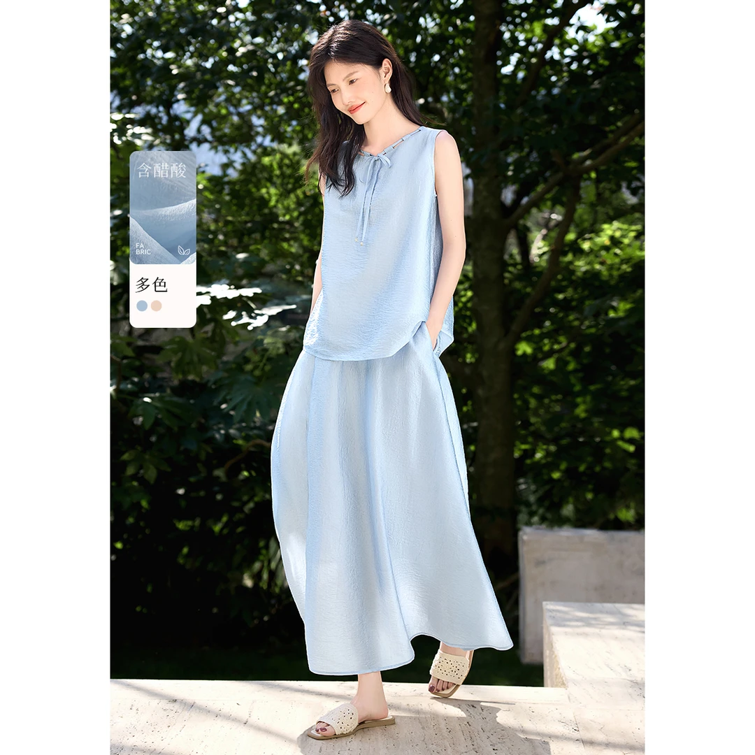 【博主同款】XWI/欣未【暑光绮梦】25夏高醋酸光泽高级法式气质裙套装