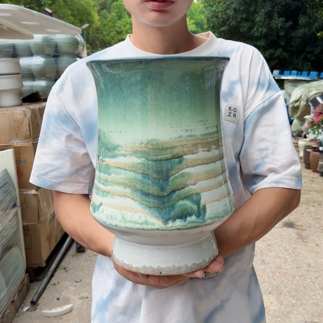 紫砂花盆口20高30（一个束腰绿水墨画