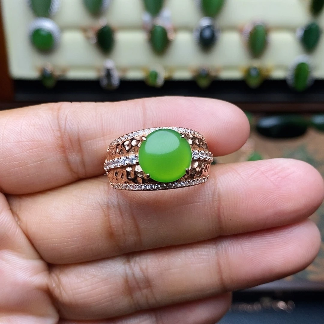 和田玉（碧玉）银S925镶嵌吊坠(不含链)戒指