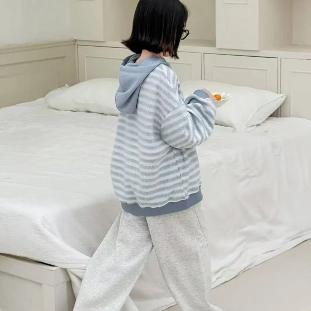 A39针织条纹帽衫25016