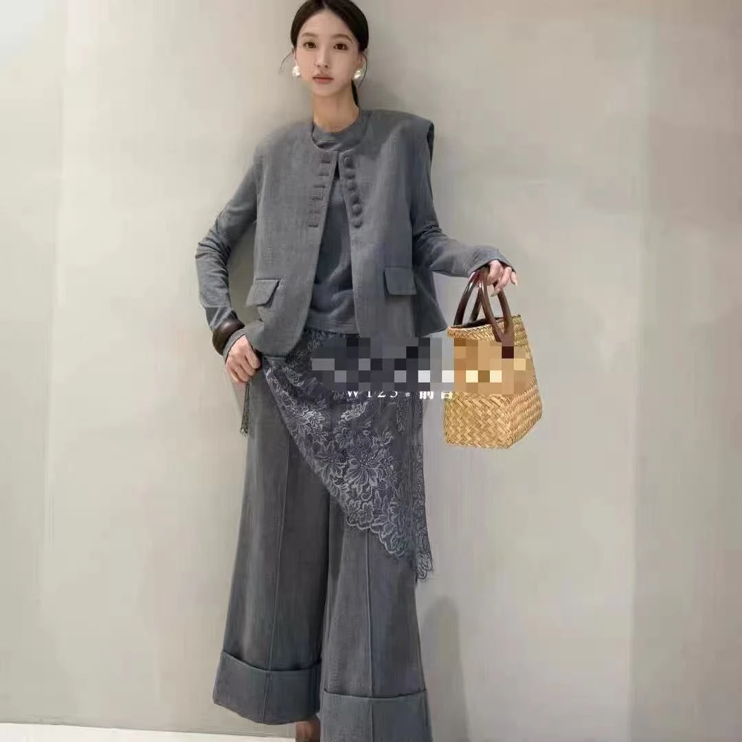 D8525秋季显瘦新款高级感时尚女打底衫/马甲+阔腿裤