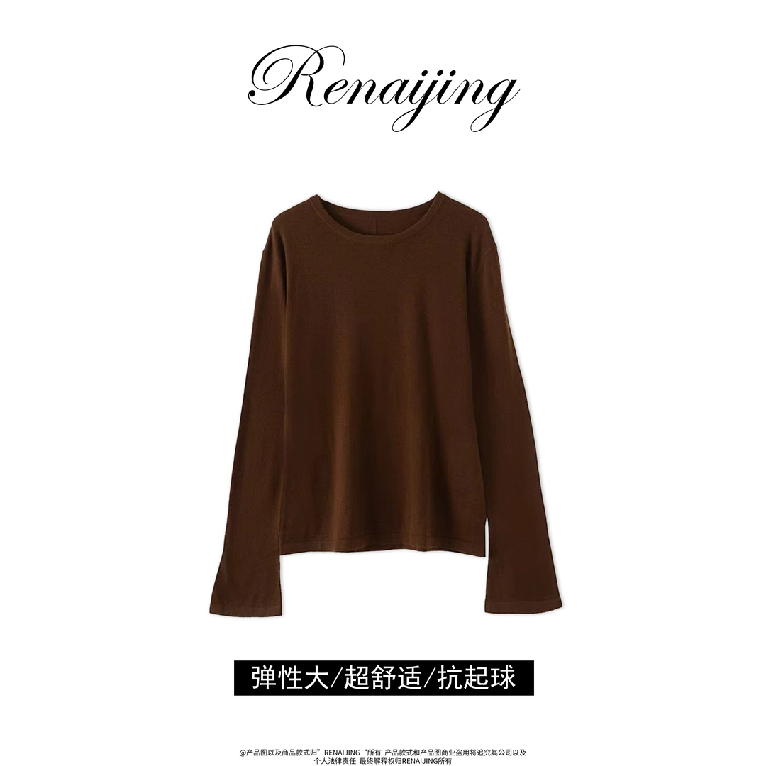 RENAIJING【奢品同源-喇叭袖】可机洗超精纺白厂丝羊绒圆领长袖