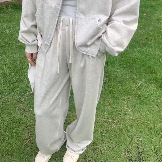 Nice-纯色运动秋季休闲宽松慵懒风阔腿小个子显瘦卫裤5551