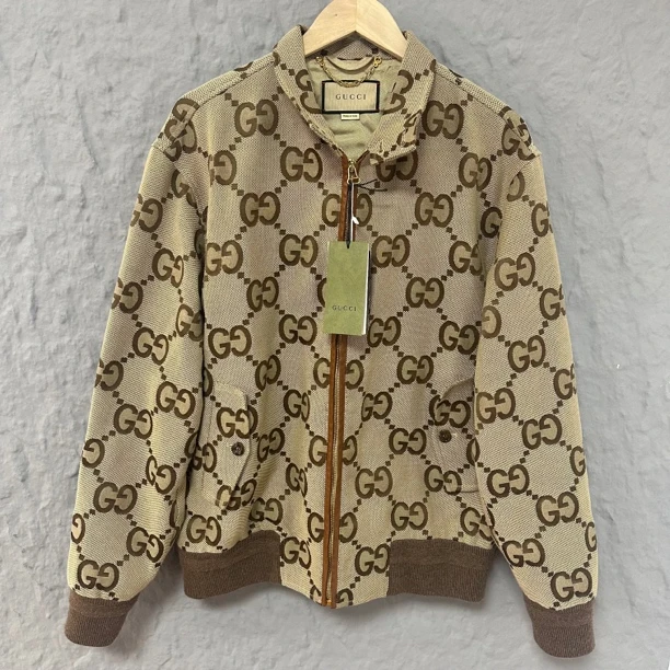 全新未使用 GUCCI/古驰 驼色老花满印帆布 夹克外套 50码 MD1135