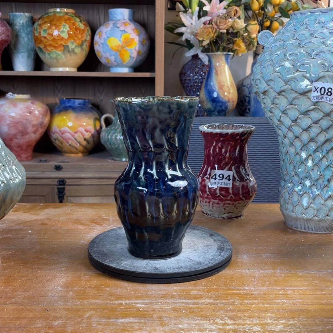 摆件陶瓷花瓶高21口径8盘泥