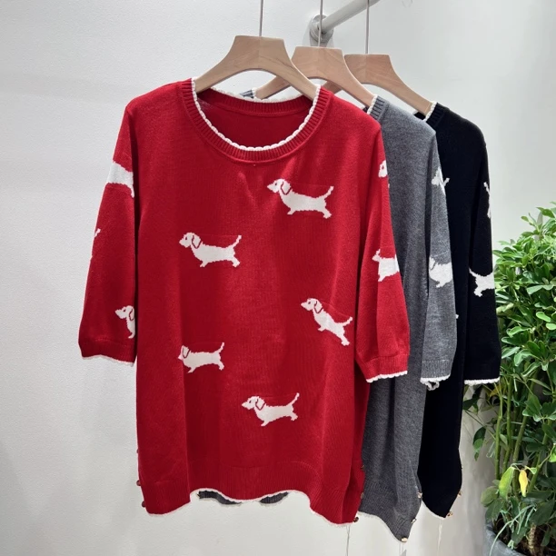 胖mm年货款春季新品腊肠小狗针织短袖