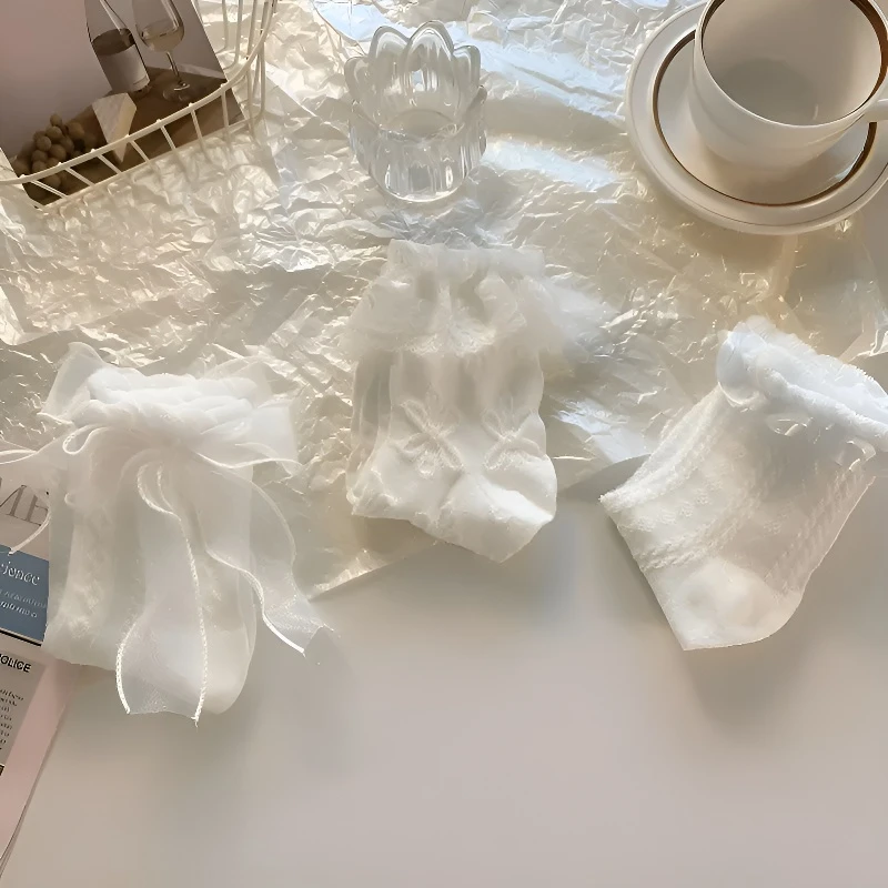 白色lolita花边蝴蝶结中筒袜女可爱蕾丝公主仙女jk袜子ins薄款gh