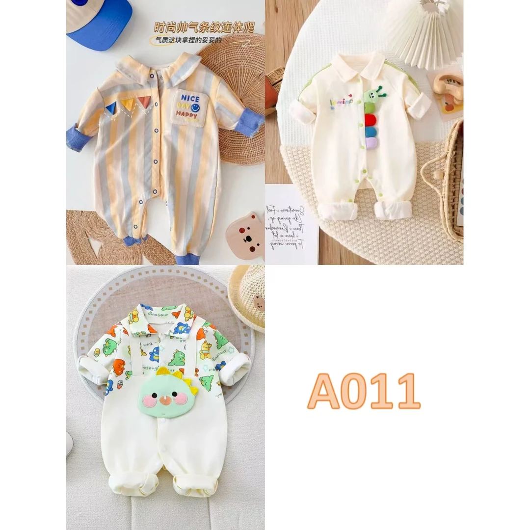 【A011】新款宝宝春秋季连体衣长袖婴幼儿哈衣爬服组合外出服洋气