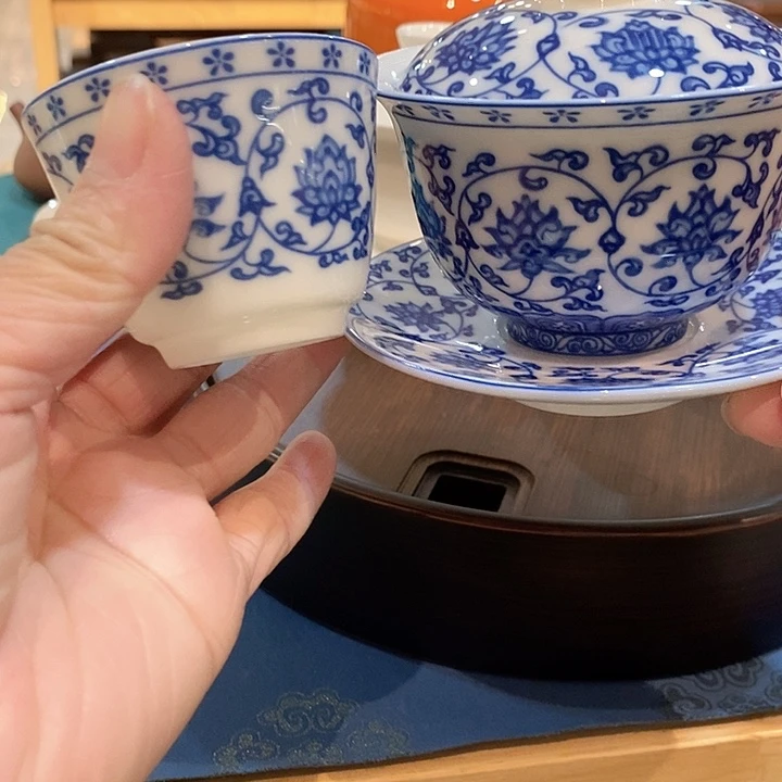 羊脂白玉盖碗悬停盖碗1杯子1