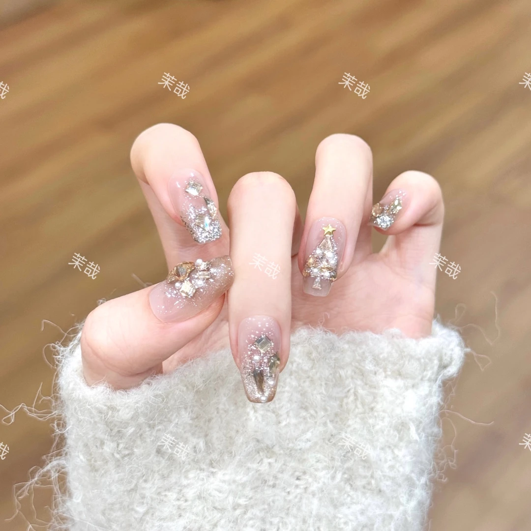 茉哉I现货【圣诞星光】纯手工定制美甲拆卸穿戴甲A3469