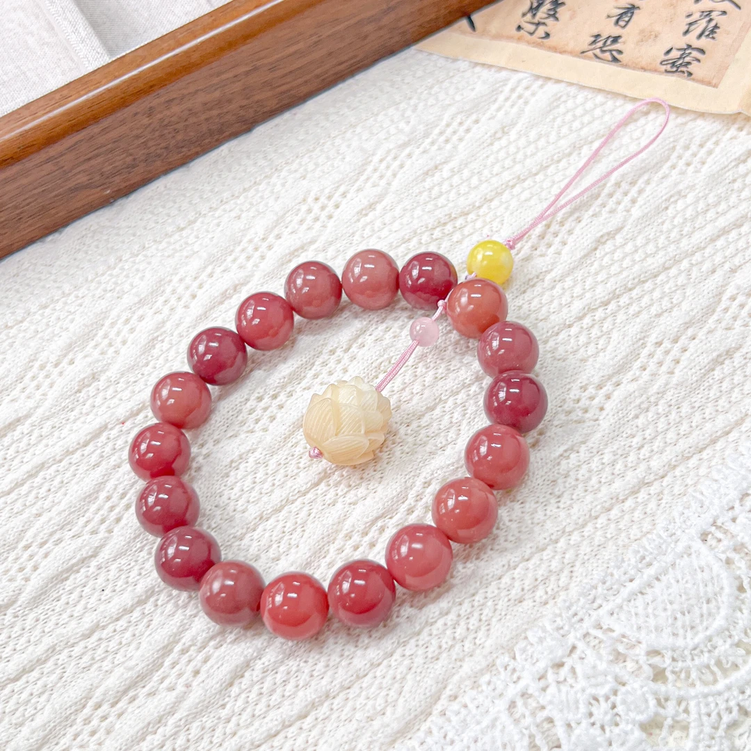 藕粉圆珠柔加菩提手机链13mm    G-B162060