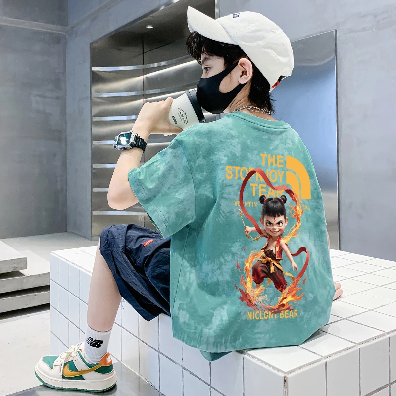 【哪吒2】100%纯棉儿童T恤外贸品质短袖2025年夏款男童半袖潮T
