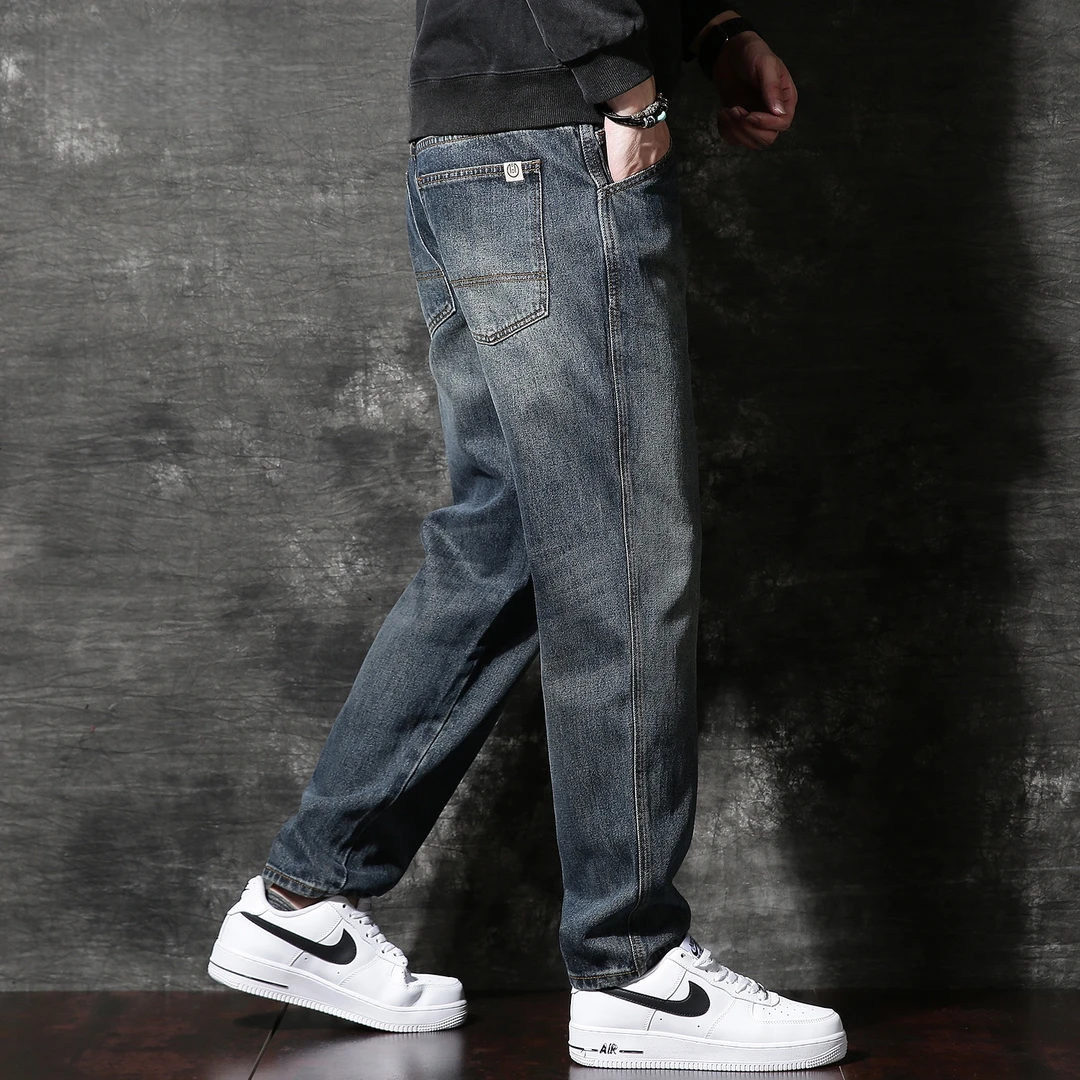 日系复古牛仔裤男士潮流宽松直筒裤ins潮牌春秋季美式休闲哈伦裤