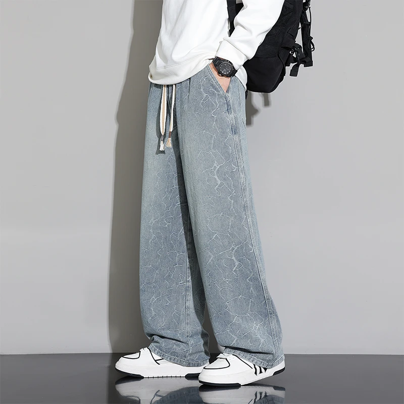 美式复古弯刀阔腿牛仔裤男款2025秋季潮牌垂感直筒百搭高街休闲裤