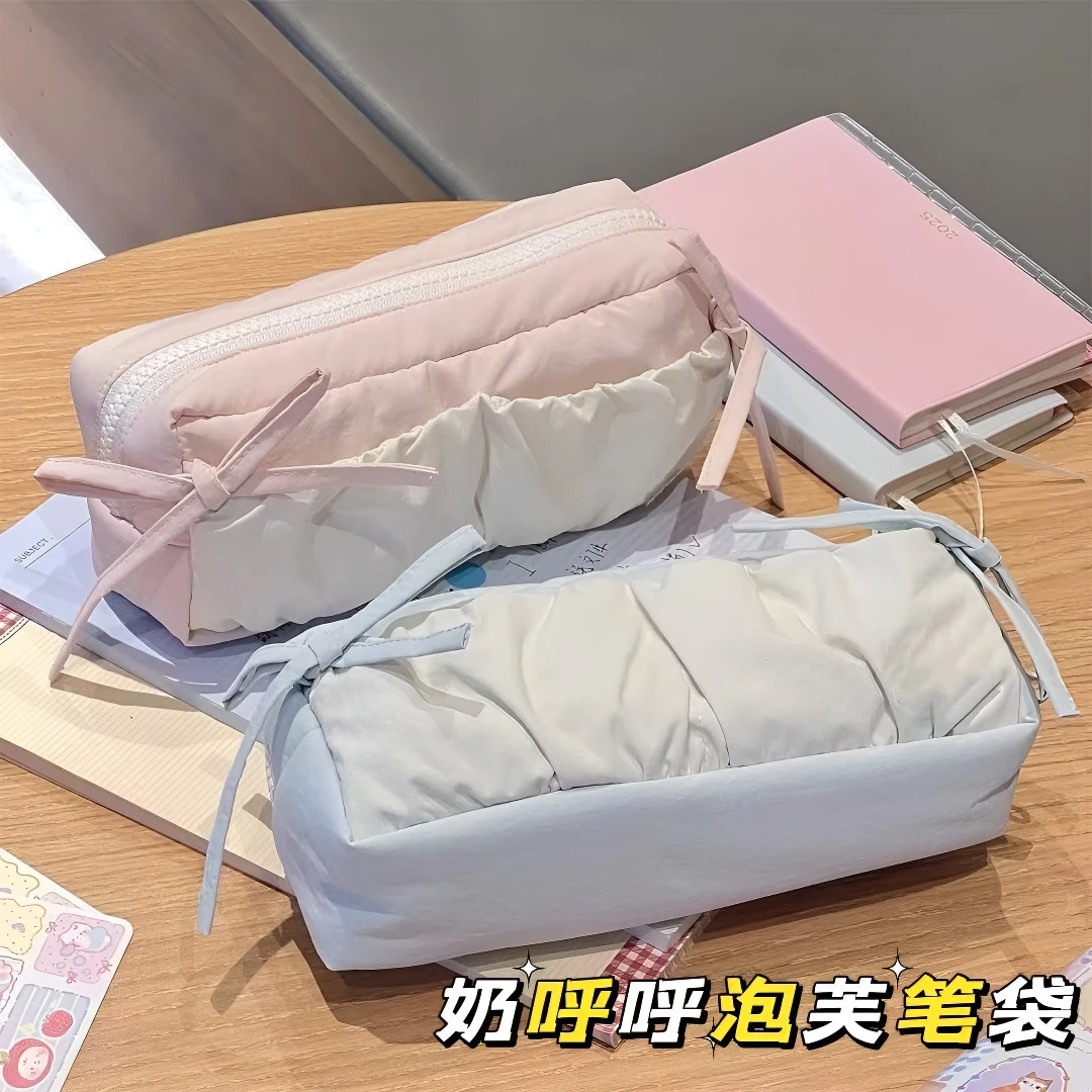 新款粉色蝴蝶结笔袋高颜值初高中女学生大容量文具盒铅笔收纳袋JY