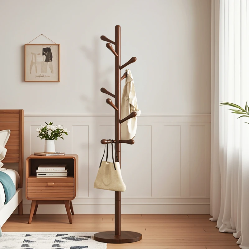 实木衣帽架家用卧室客厅创意加粗落地立式挂衣架房间简易衣服架子