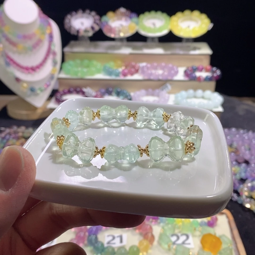 未镶嵌手链萤石帕蓝色蝴蝶结13mm.