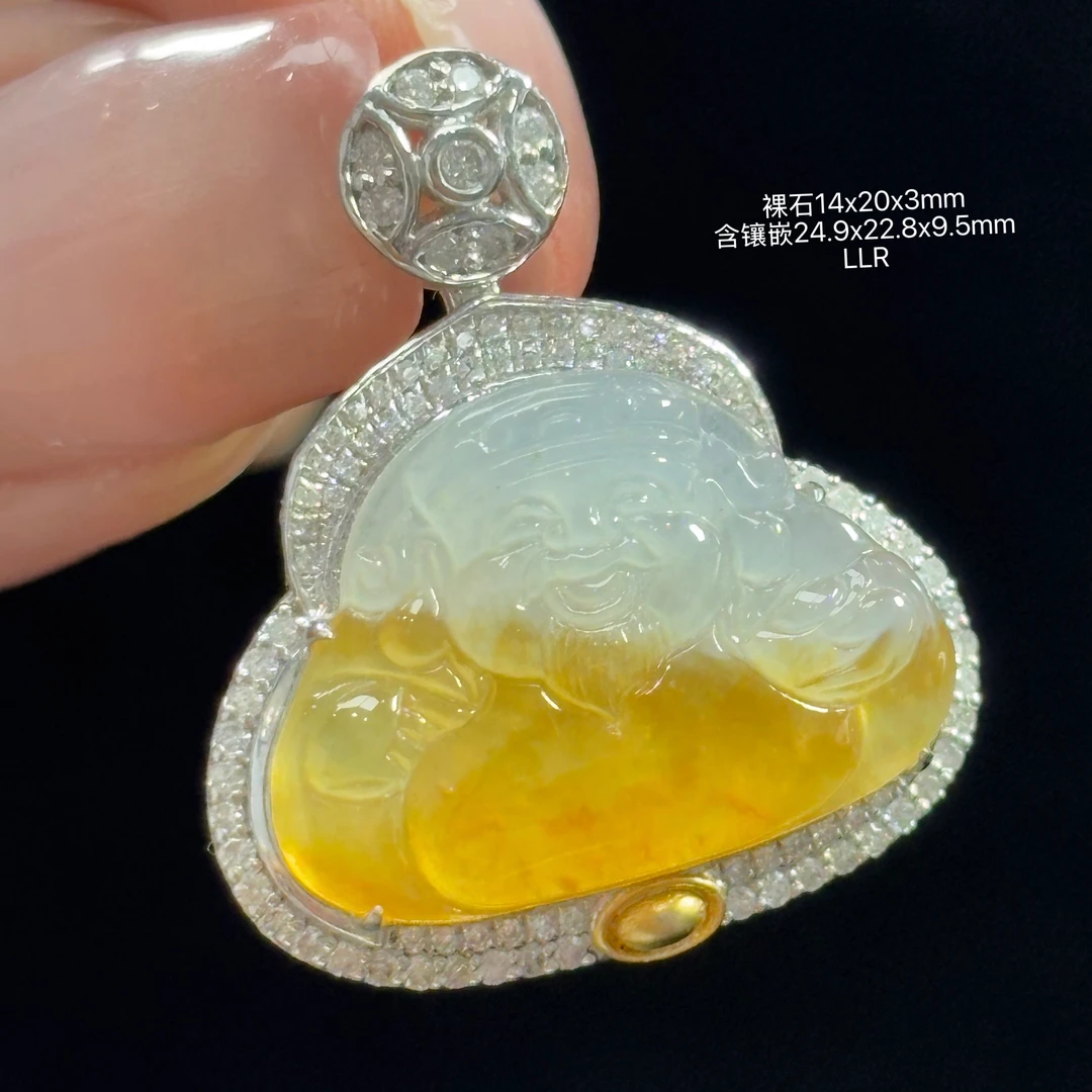 《缅甸翡翠珠宝严选》冰飘花翡半山水佛公吊坠（下单咨询客服）LLR