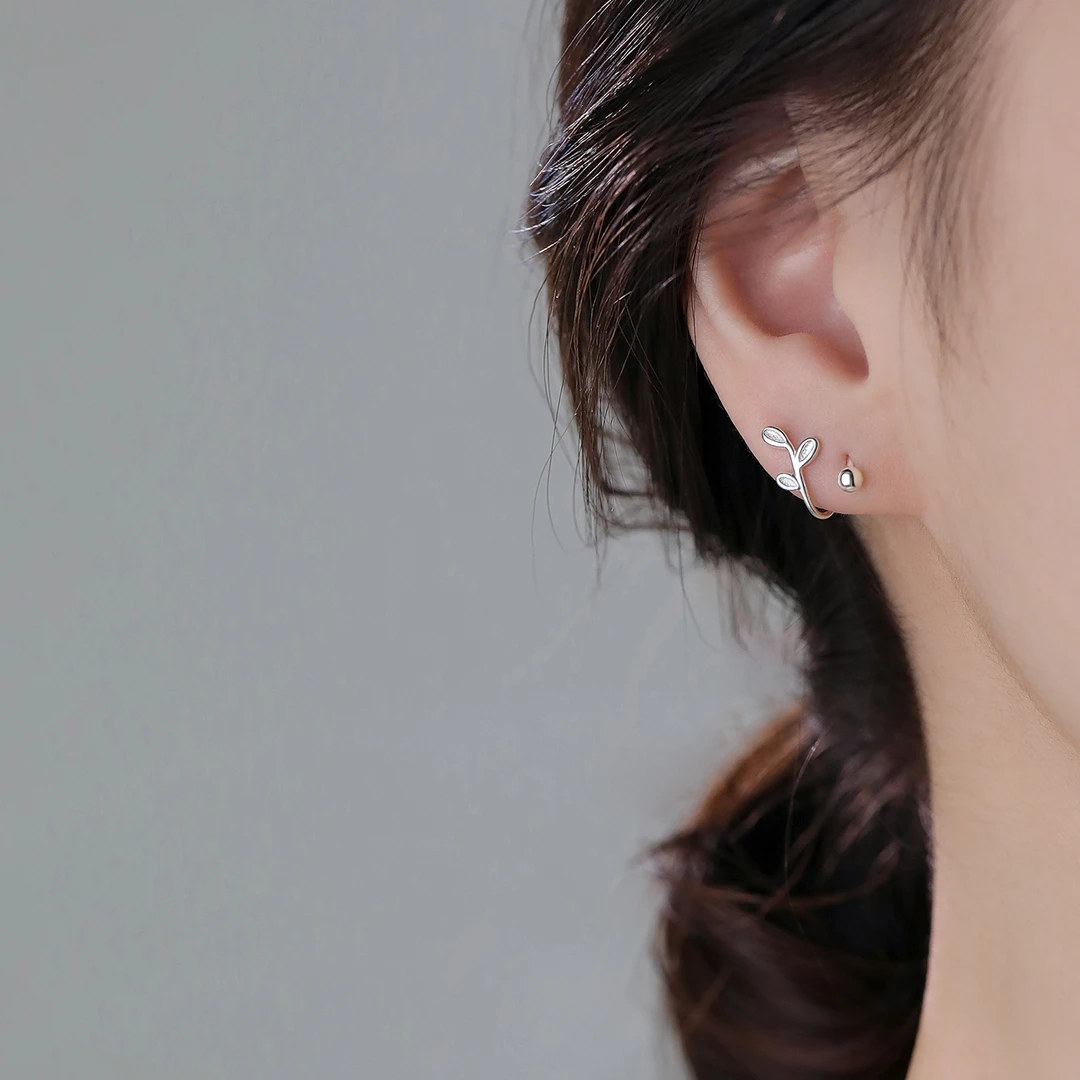 足银耳饰 999纯银叶子耳钉小众气质轻奢设计感螺丝耳环女清新百搭