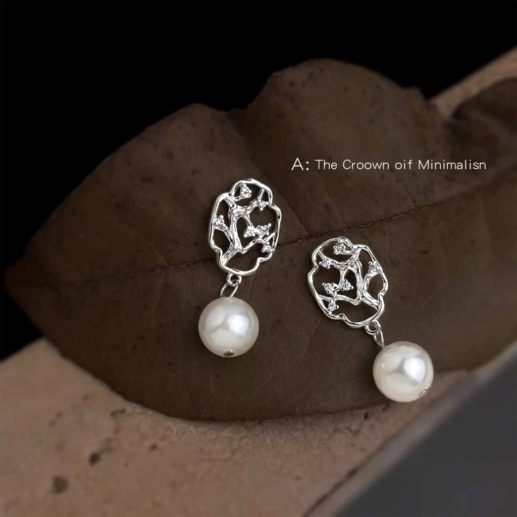 925银玻璃耳饰 925银文艺复古原创国潮新中式中国风宫廷寒梅耳饰