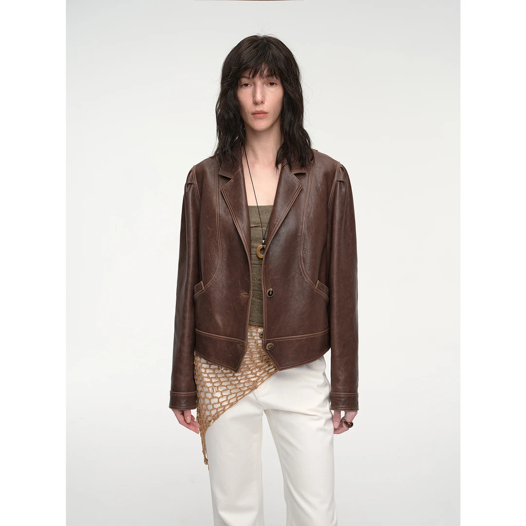 [复古Vibe]付智恩 复古旧事  复古感油蜡皮短款皮衣外套