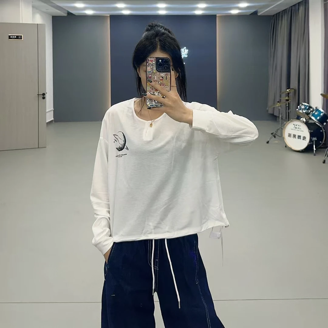 静静专属9596星球印花款抽绳长袖T恤