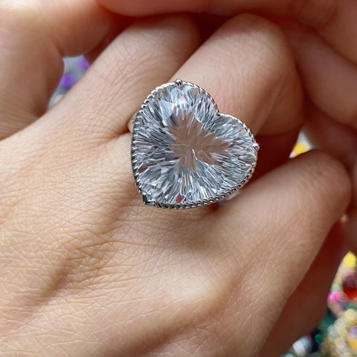 水晶戒指银S925镶嵌天然水晶戒指