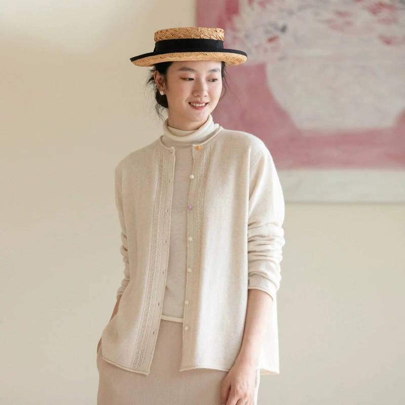 牧衣游原创 山羊绒毛衣外套新款软糯细腻防静电可水洗上衣 橙花