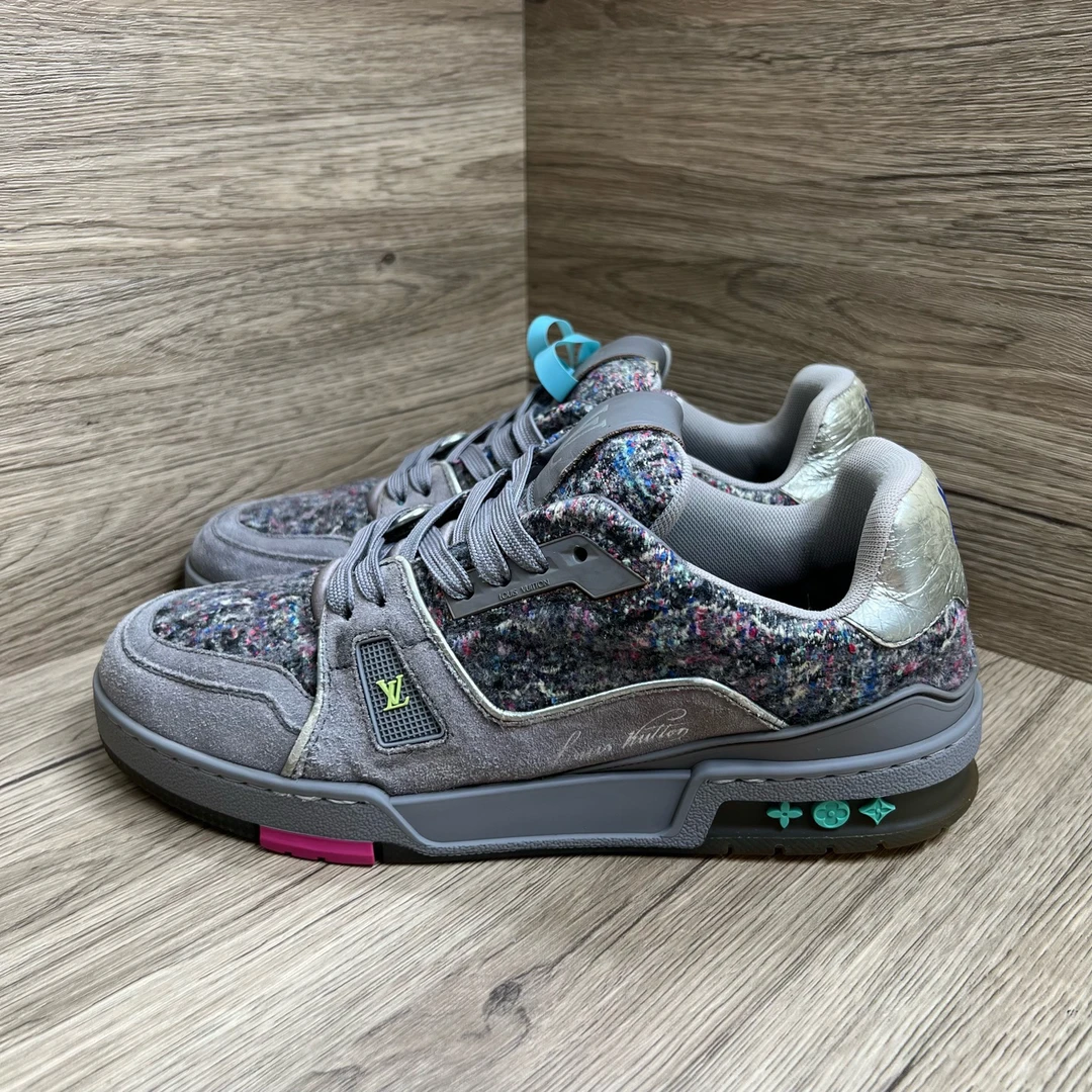 90新 LouisVuitton/路易威登 Trainer 灰色环保毛毡板鞋 41.5码