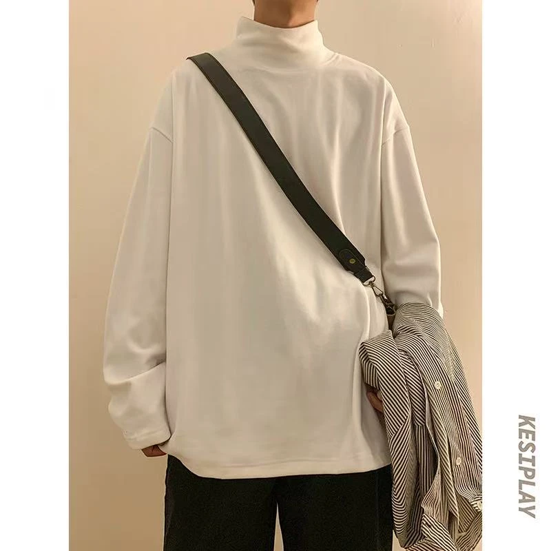 280g秋冬德绒半高领衣纯色长袖保暖卫衣宽松大码时尚百搭男士内搭