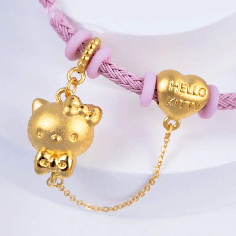 足金999KT猫黄金转运珠kt爱心气球手链串珠链条520送女朋友礼物