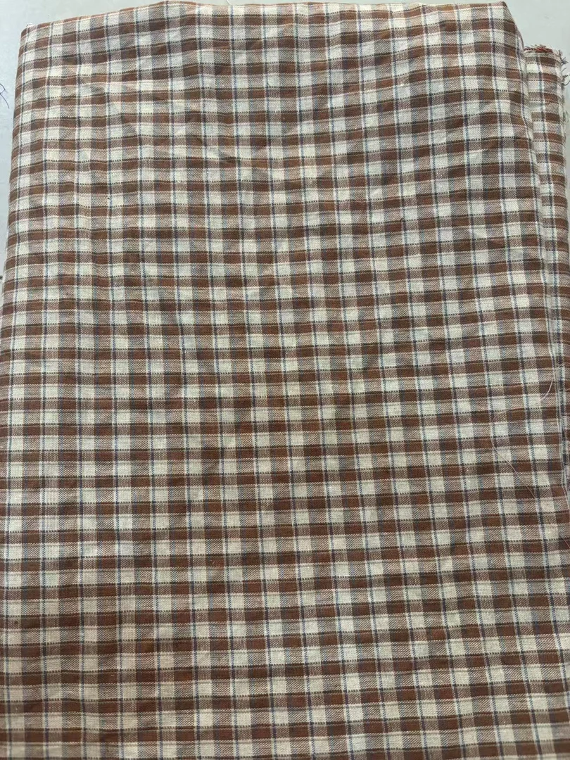 A006红色棉麻小格子