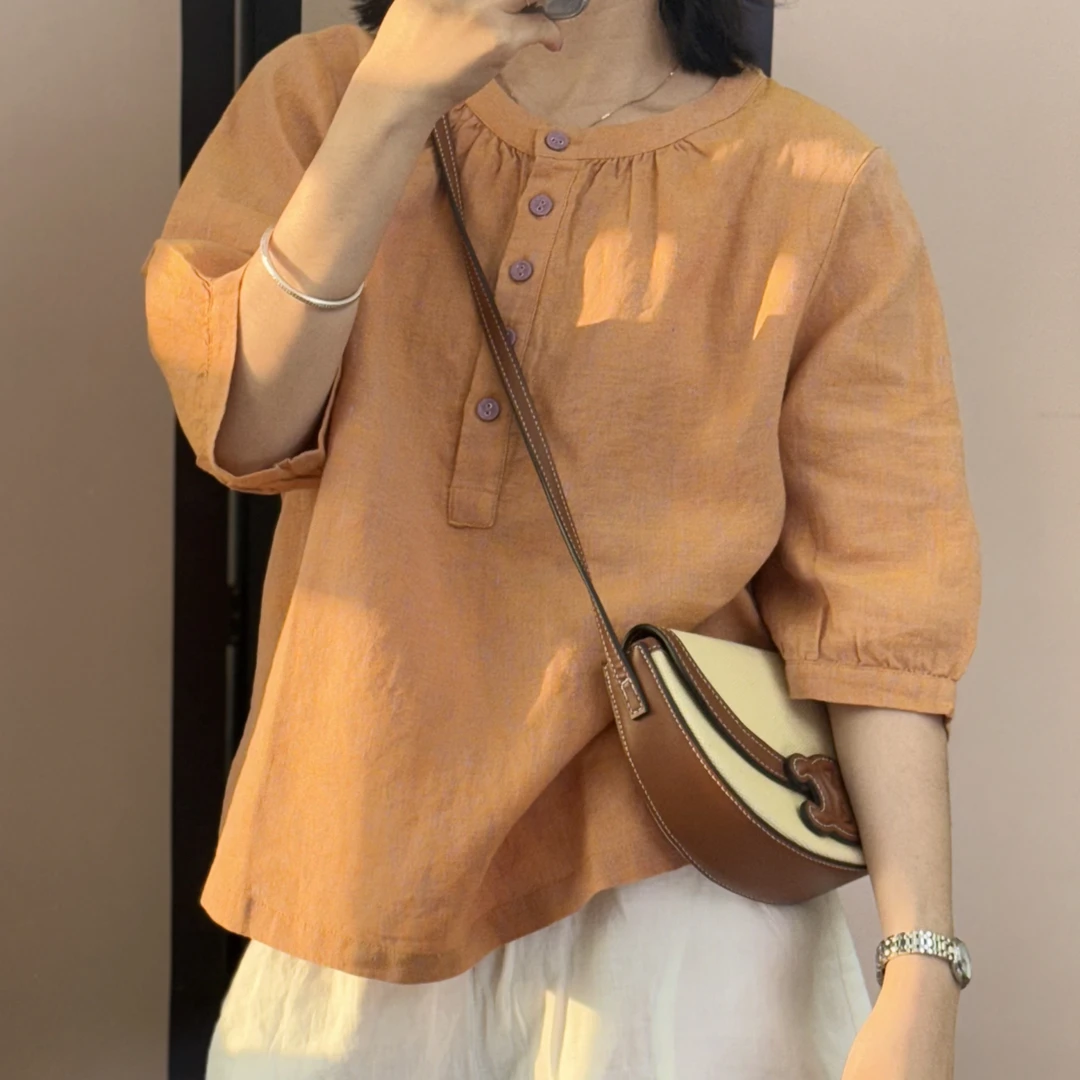 【浮游】旅游穿搭文艺衬衫七分袖色织显瘦小众小衫