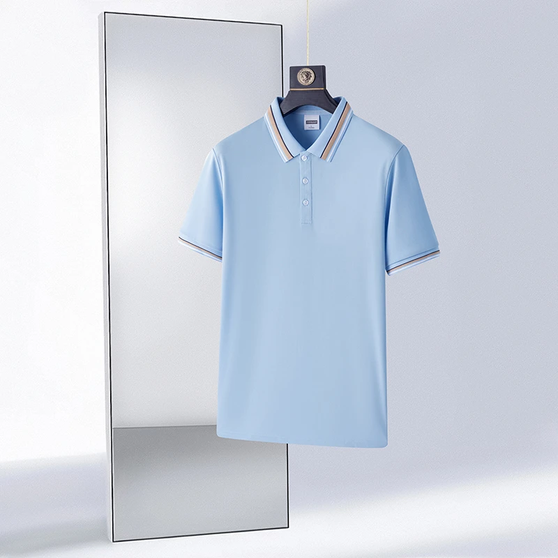 蓝色提花工艺翻领T恤POLO衫1件，尺码找客服备注