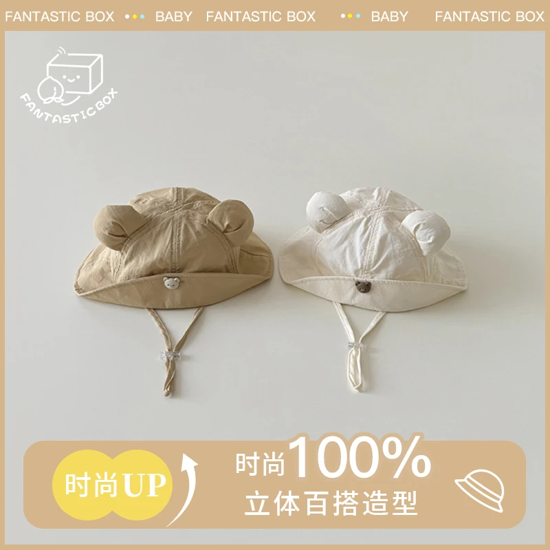 婴儿帽子夏季新款韩版男女宝宝可爱熊耳护颈软檐遮阳速干鸭舌帽