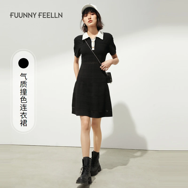 【】仿佛夏季显瘦撞色polo领衬衫连衣裙运动女FF01393