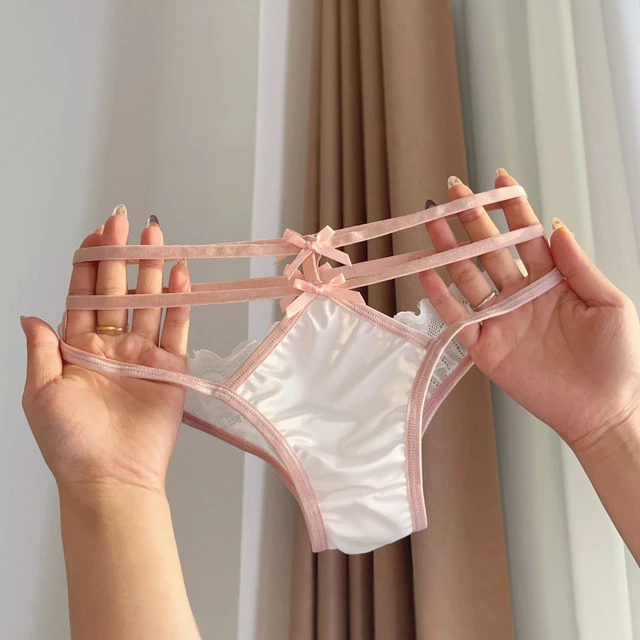 桃色蜜事~法式性感蕾丝内裤女薄欲交叉绑带镂空女士低腰三角裤