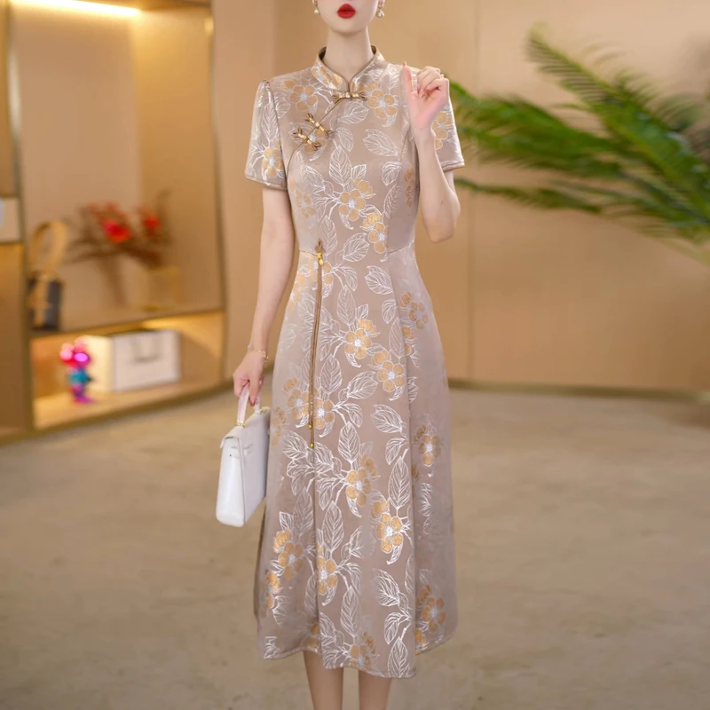 新中式国风改良旗袍连衣裙女夏季2025新款薄款女人味显瘦中长裙子