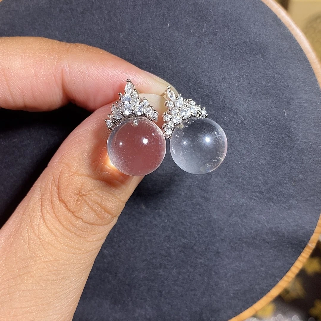 Y***o水晶耳坠银S925镶嵌12.6mm冰雪皇后