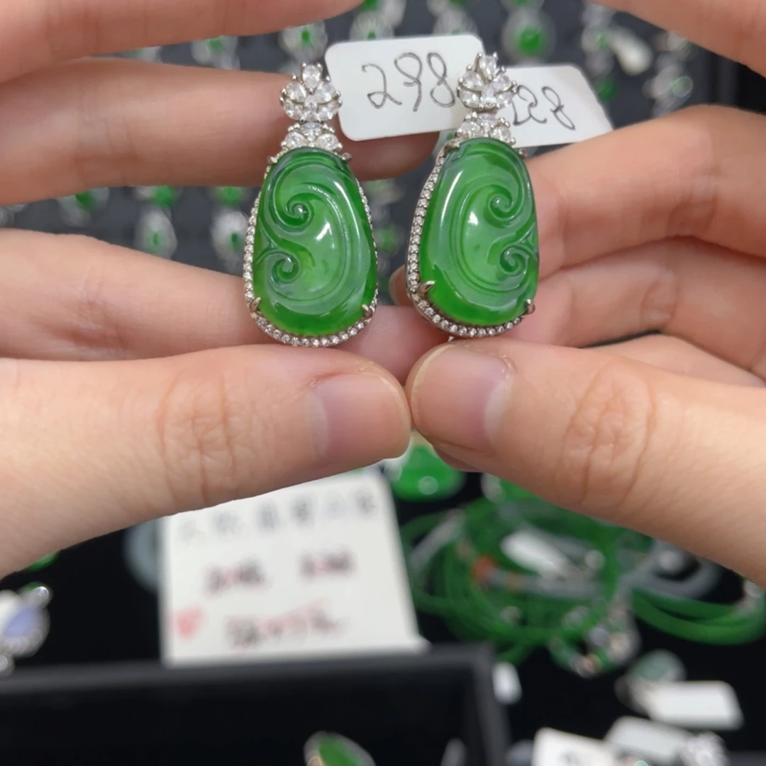 天***~银S925镶嵌戒指翡翠如意吊坠