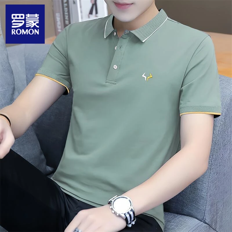 Romon/罗蒙翻领男士Polo衫夏季新款短袖透气薄款休闲半袖冰丝体恤