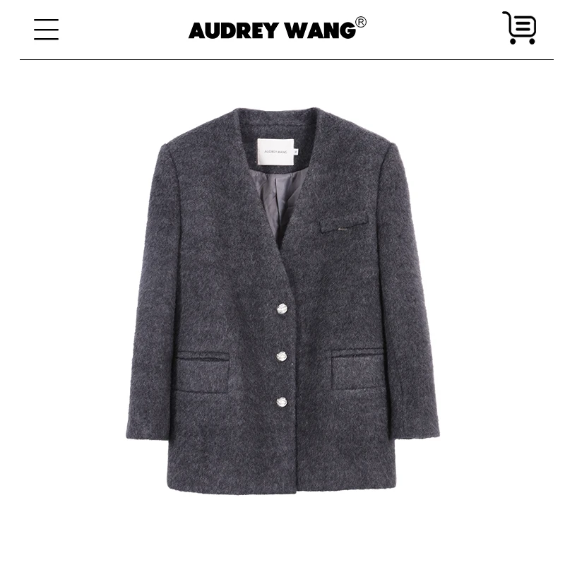AUDREYWANG极简V领幻彩毛呢西装外套10907