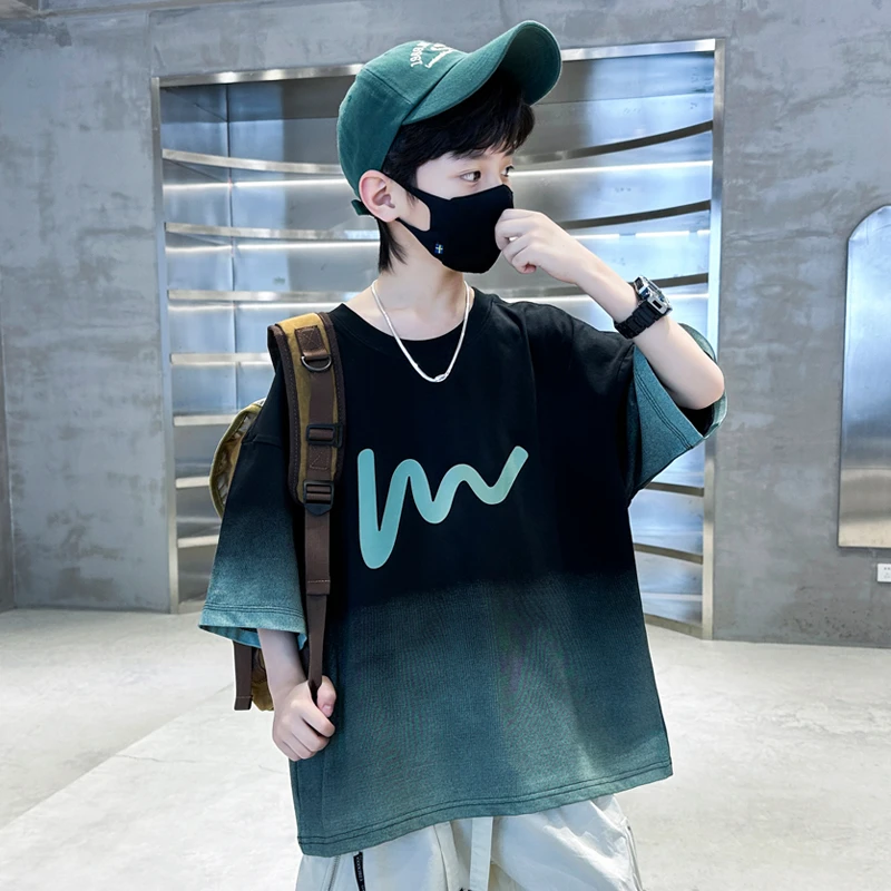 男童纯棉短袖T恤2025新款夏装儿童夏季半袖洋气时髦中大童潮t帅气