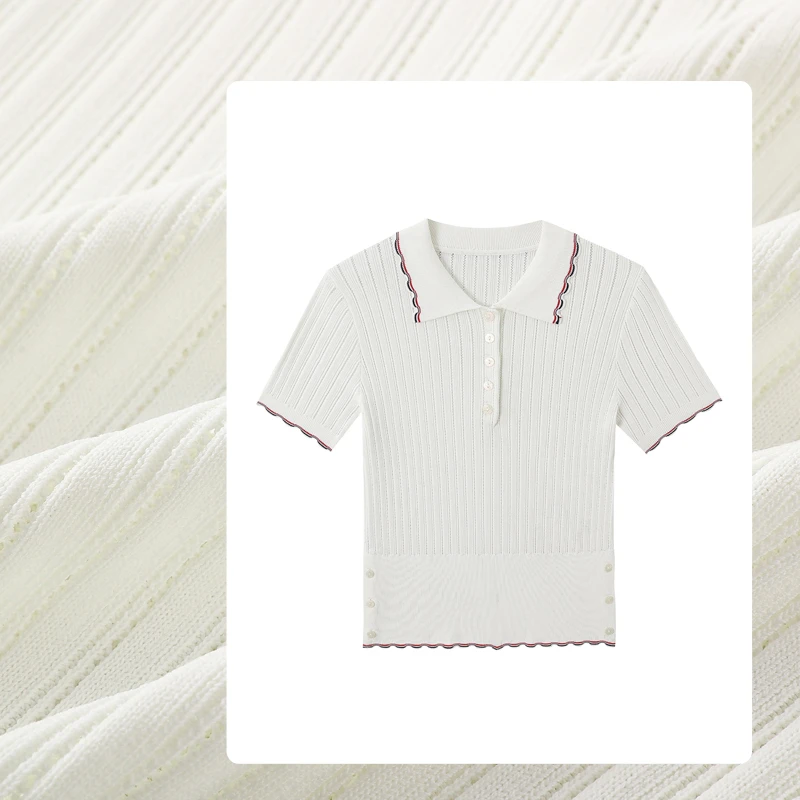 经典撞色带设计小众上衣凉感冰丝毛针织衫女短袖夏季新款毛衣